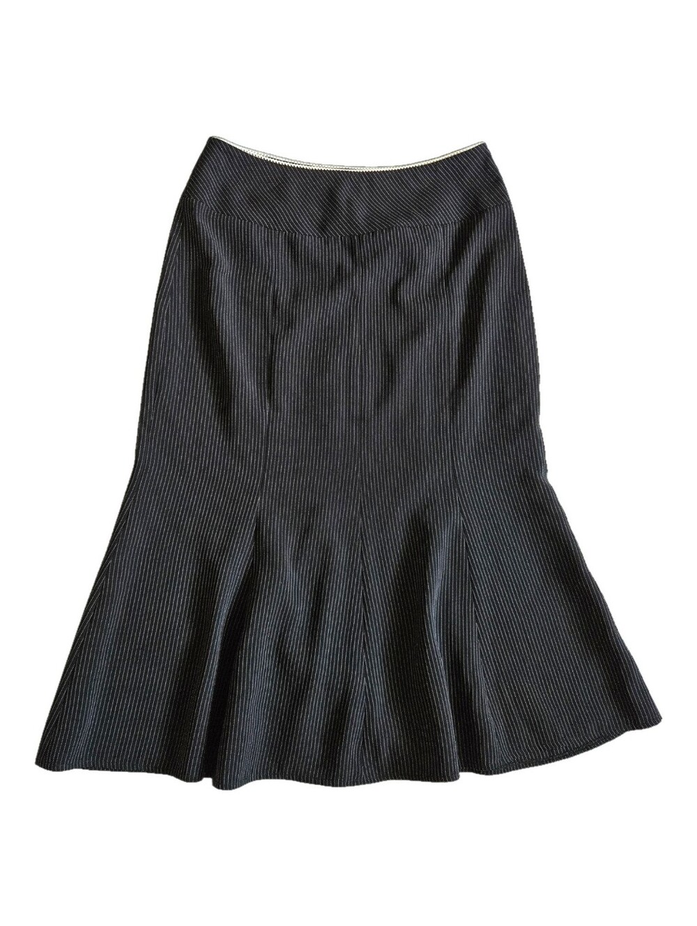 Vintage 90s Black Pinstripe Midi/Maxi Skirt With White Scallop Edge